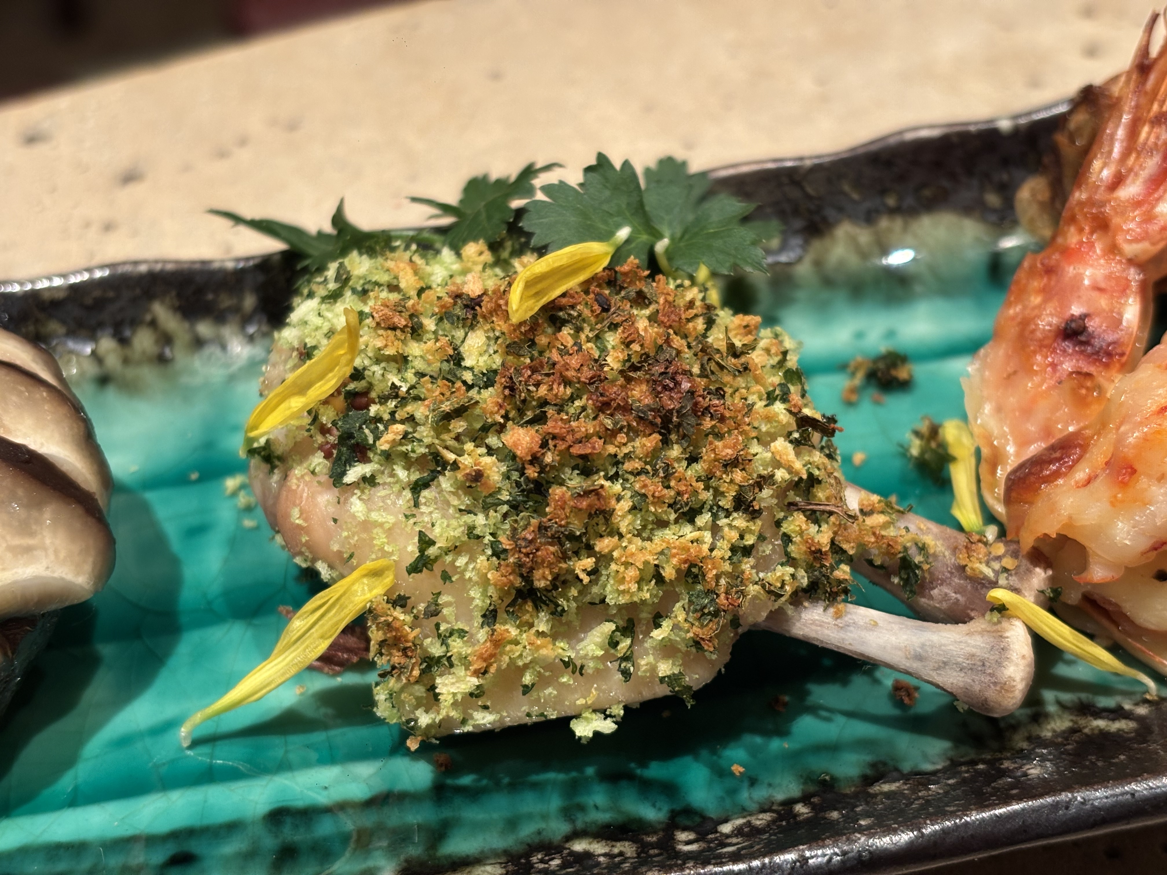 Herb-crusted quail
